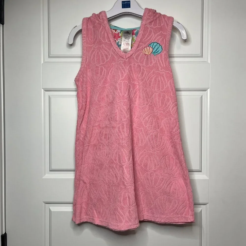 Disney Ariel Swim Cover Up Girls Size 7/8 Terry Cloth Jacquard Shell Hooded Pink